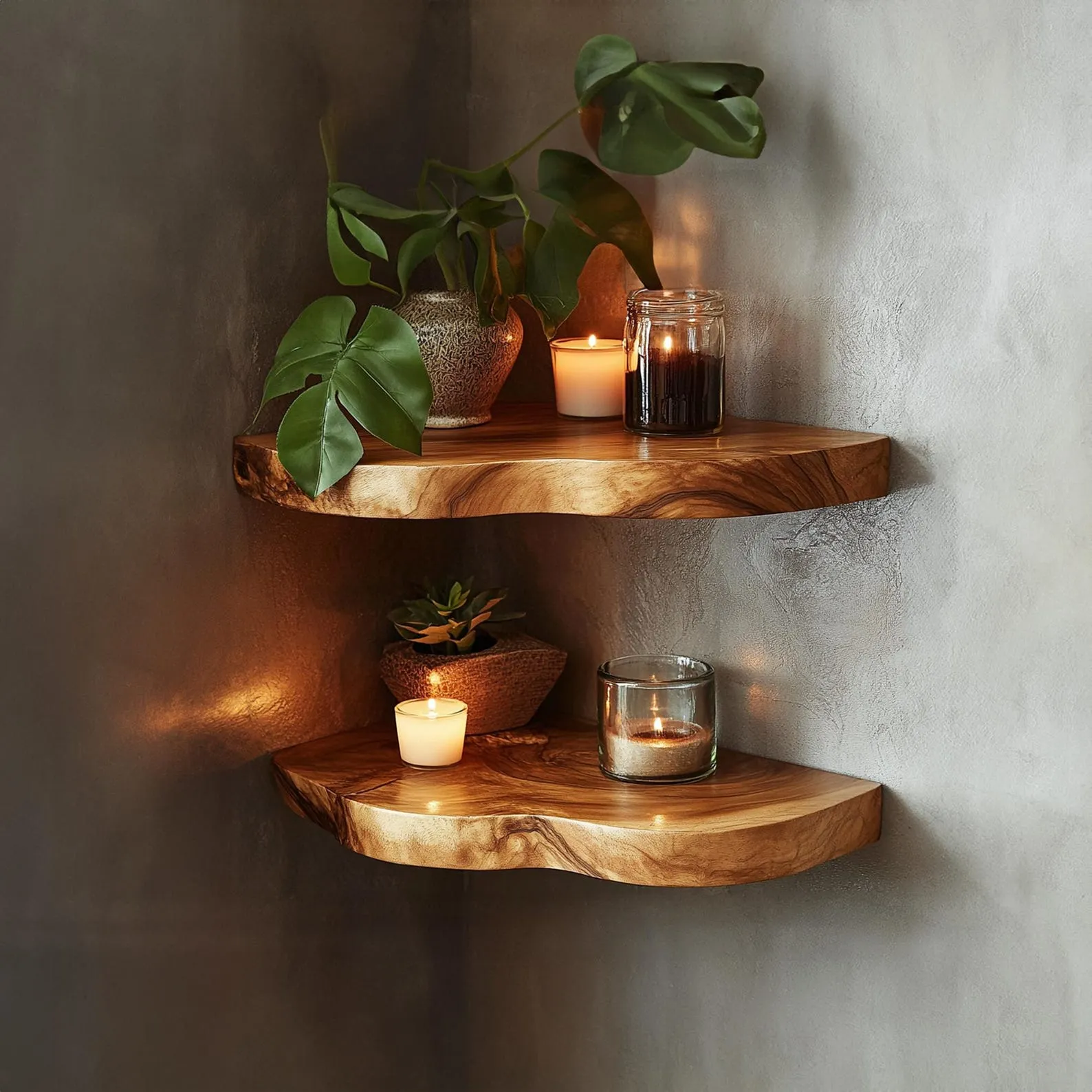 Rustic Corner Wall Floating Shelf Set For Books And Decor