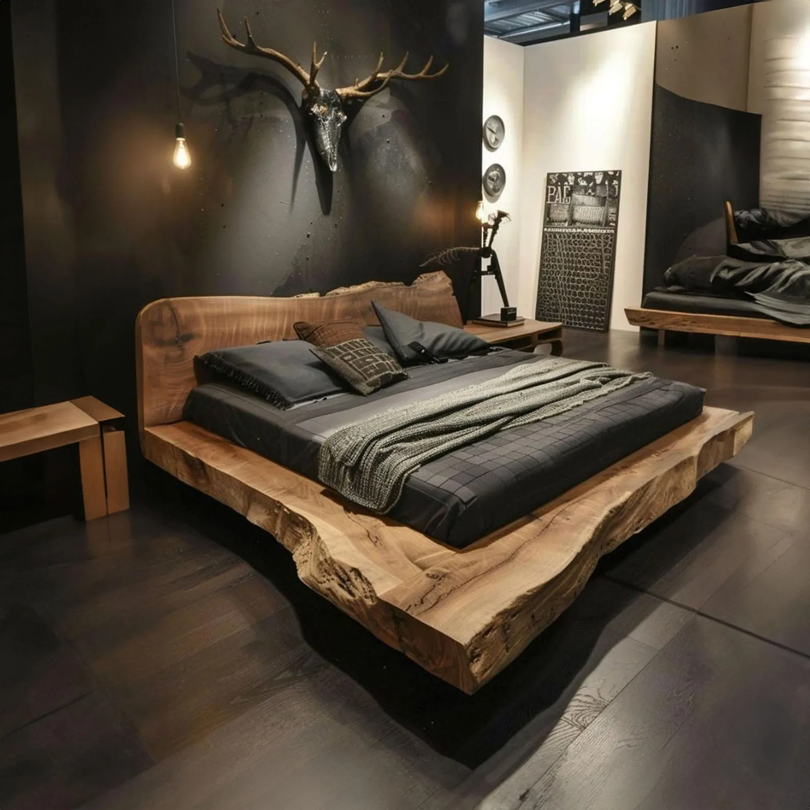 Reclaimed Timber Platform Bed Frame With Matching Headboard