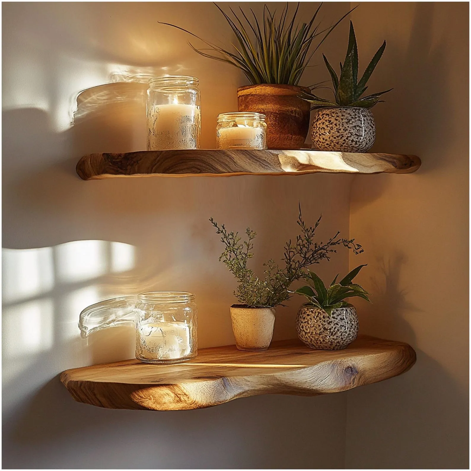 Walnut Corner Floating Display Shelf For Modern Home Interiors