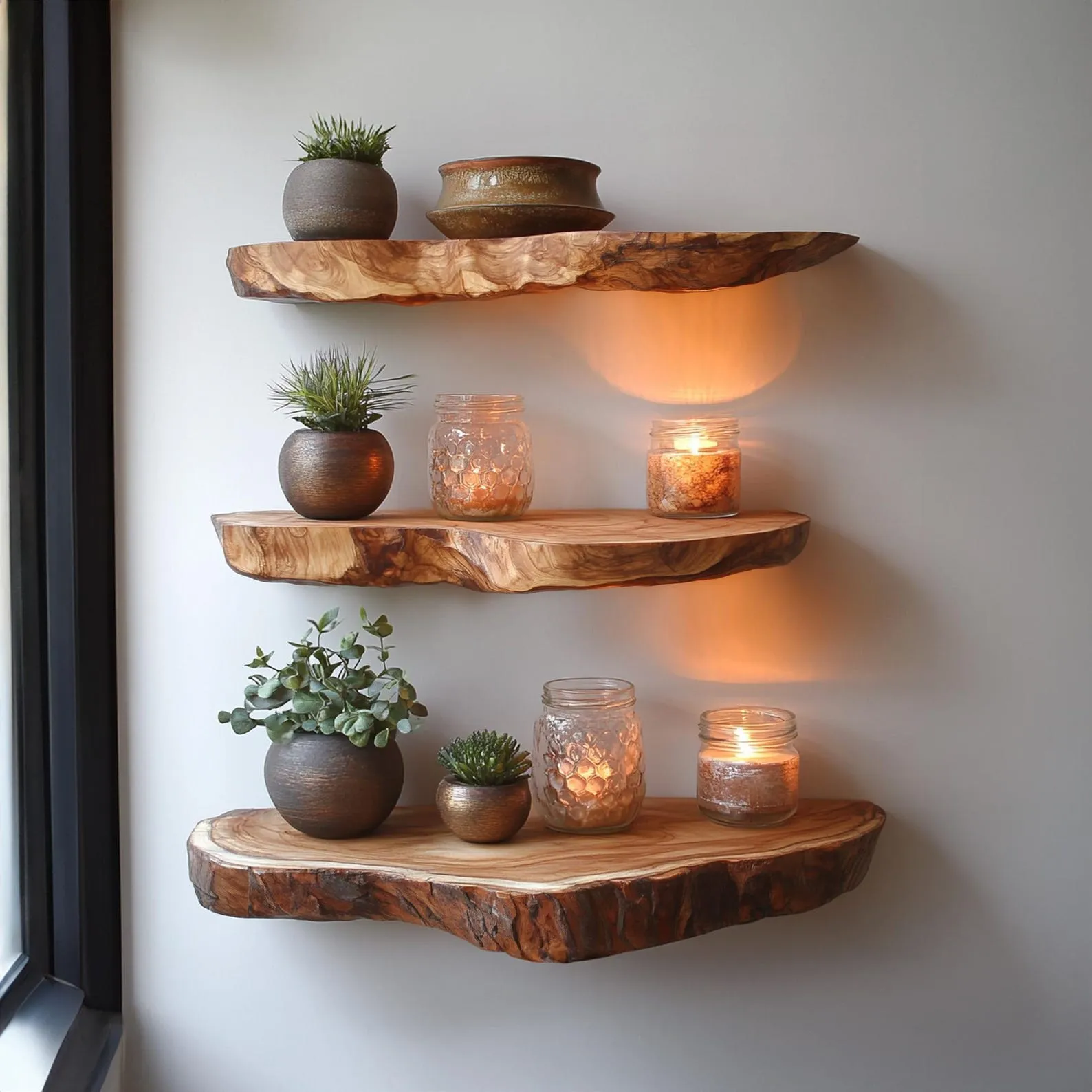Natural Edge Floating Wall Shelf For Rustic Room Styling