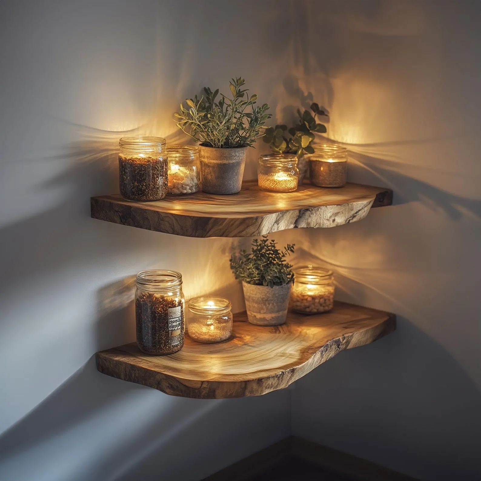 Handcrafted Corner Wall Mounted Shelf Unit In Solid Wood