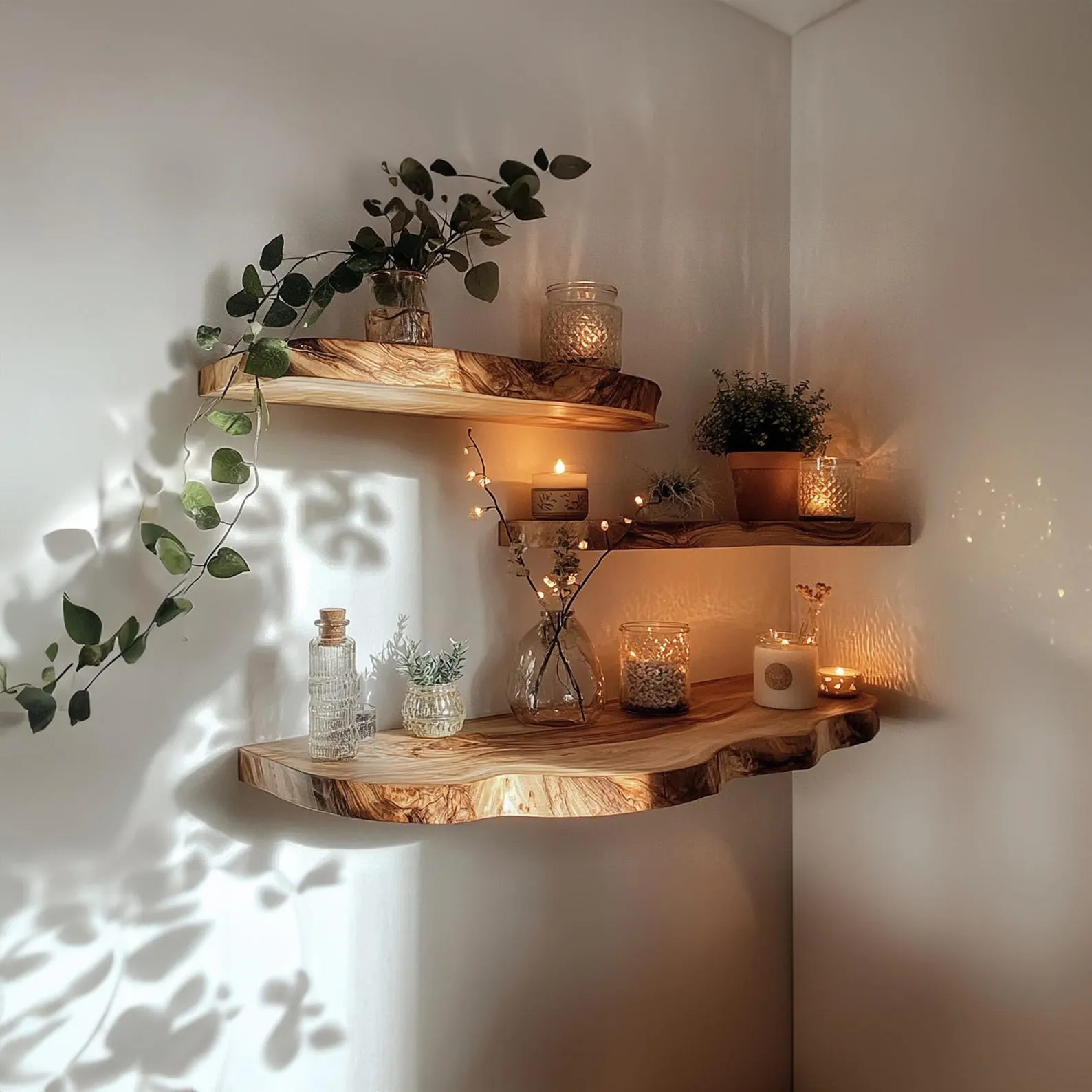 Walnut And Oak Floating Shelves For Kitchen And Bathroom Storage